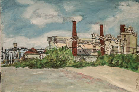 oil painting of corning ware factory waco,texas